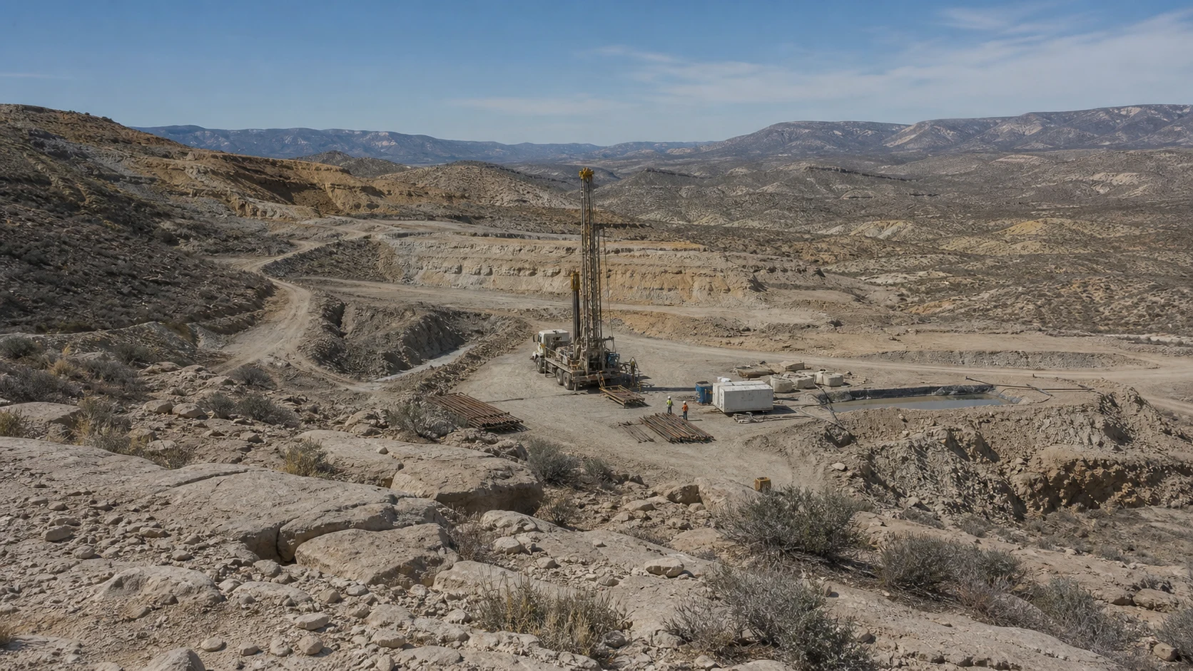 A drilling rig operating within the high-desert terrain and formation conditions that define its application
